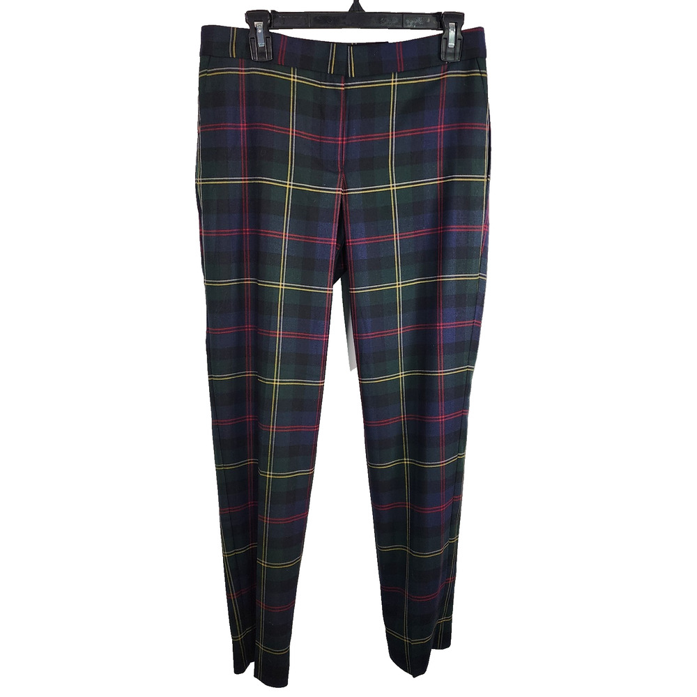Talbots Womens Hampshire Ankle Pants 6 Green Plaid Wool Blend Straight Leg Lined